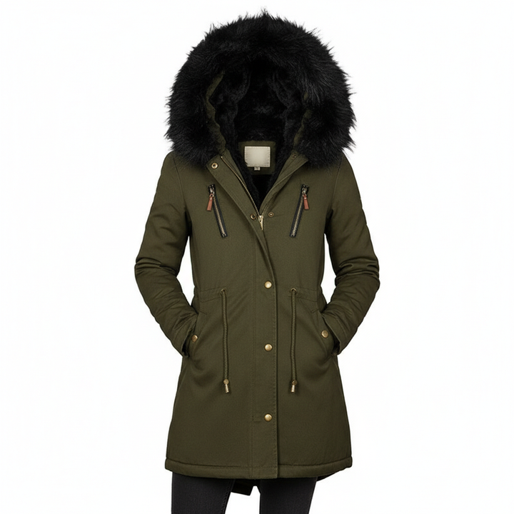 Women's Plush Hooded Parkas Winter Warm Thick  Zip-up Jackets Casual Mid-length Solid Buckle Pockets Coat Outerwear Clothing