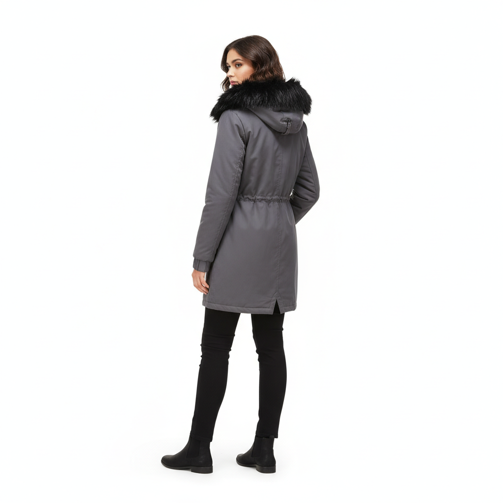 Women's Plush Hooded Parkas Winter Warm Thick  Zip-up Jackets Casual Mid-length Solid Buckle Pockets Coat Outerwear Clothing
