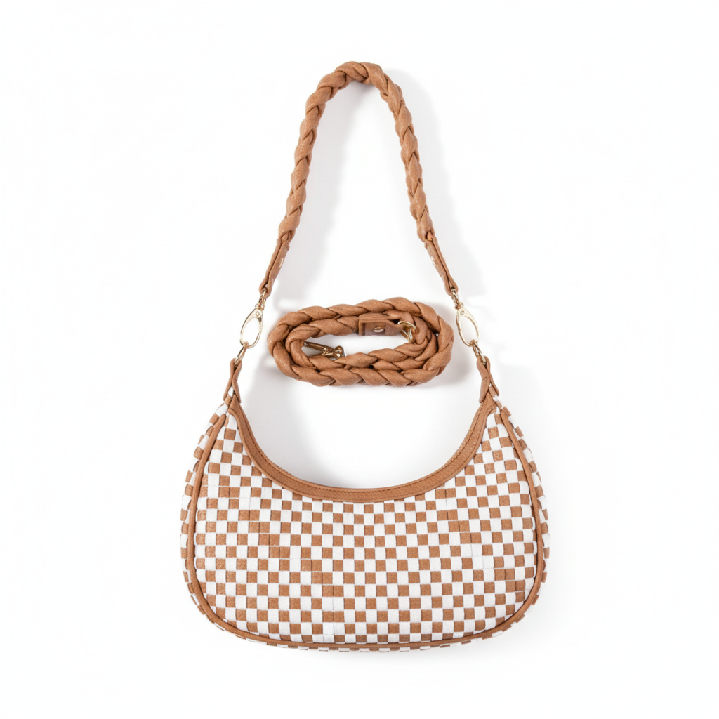 Women Woven Hobo Handbag For Women Fashion Vegan Leather Tote Bag For Women-Brown