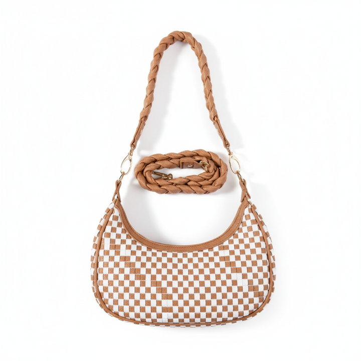 Women Woven Hobo Handbag For Women Fashion Vegan Leather Tote Bag For Women-Brown