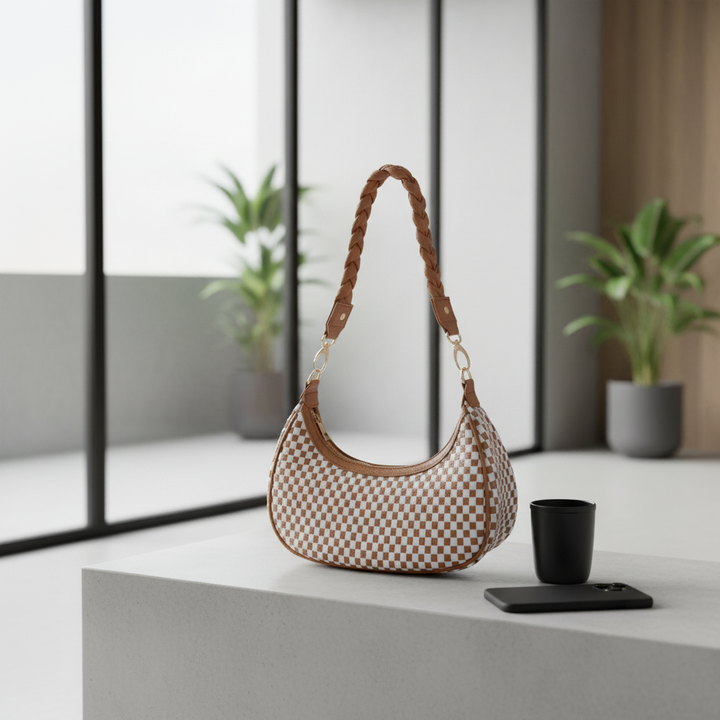 Women Woven Hobo Handbag For Women Fashion Vegan Leather Tote Bag For Women-Brown