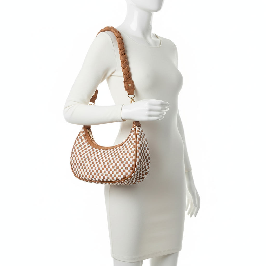 Women Woven Hobo Handbag For Women Fashion Vegan Leather Tote Bag For Women-Brown