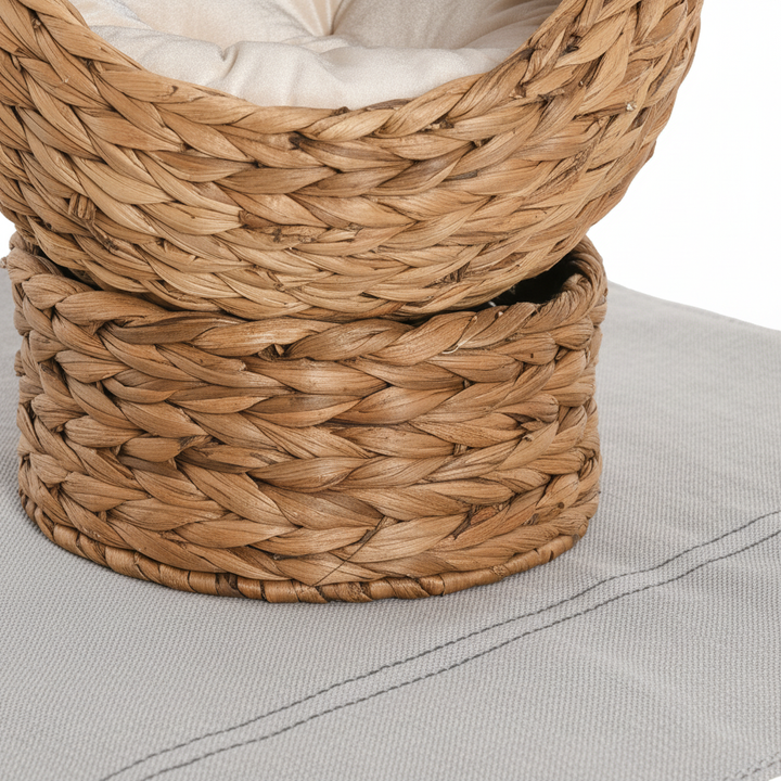 20" Natural Braided Banana Leaf Elevated Cat Bed Basket with Cushion - Brown