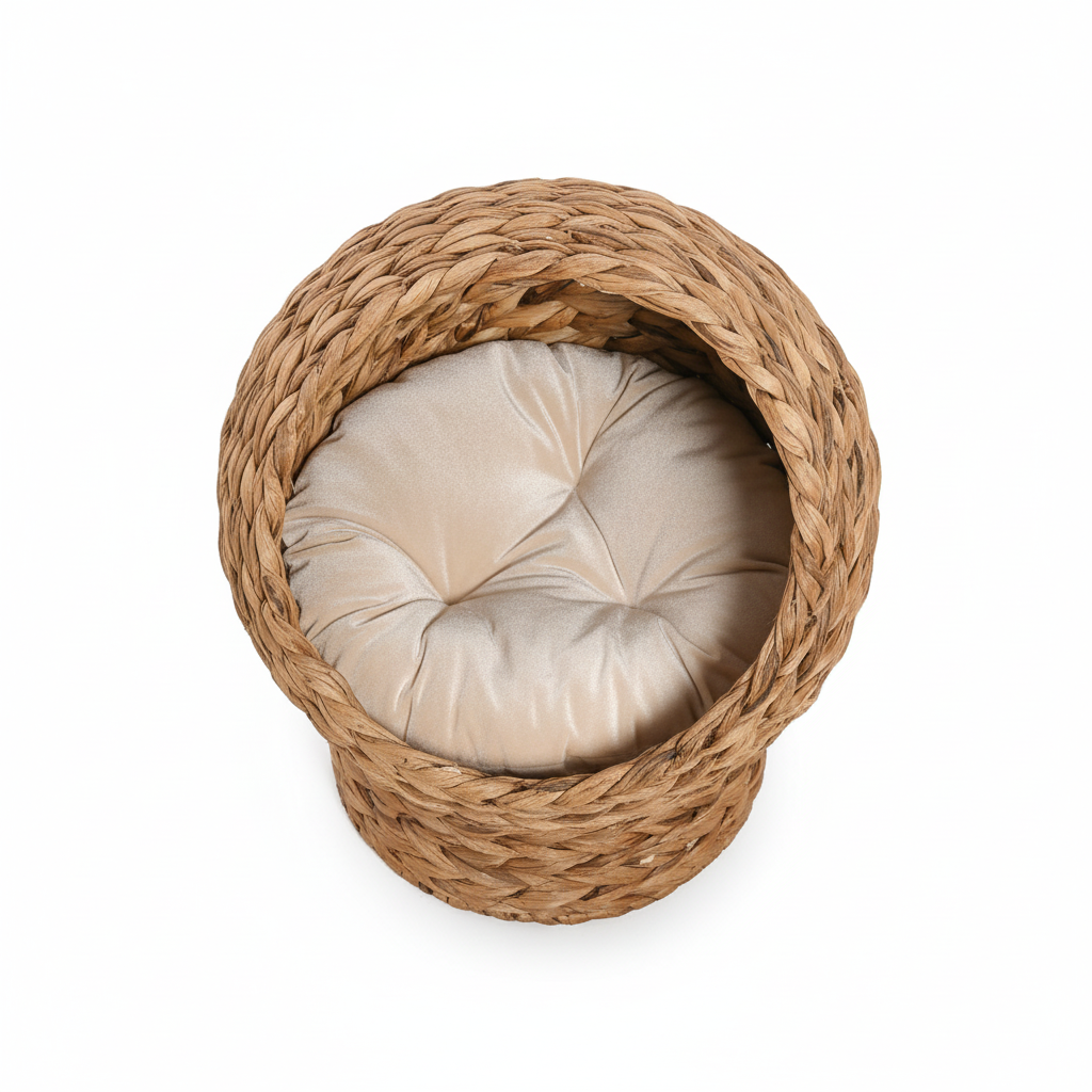 20" Natural Braided Banana Leaf Elevated Cat Bed Basket with Cushion - Brown