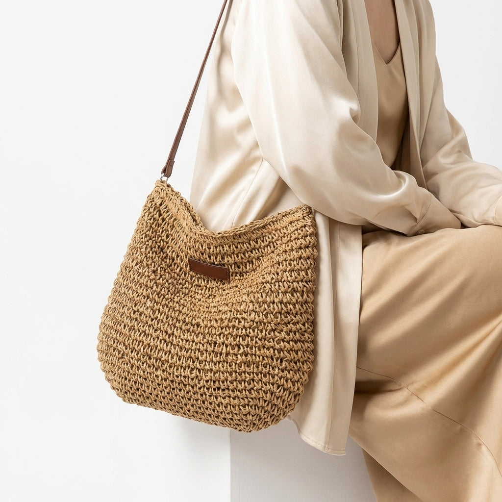 Woven Straw Shoulder Bag – Stylish Summer Handbag