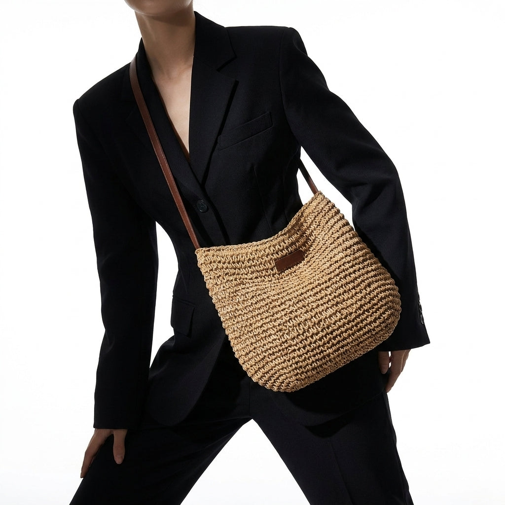 Woven Straw Shoulder Bag – Stylish Summer Handbag