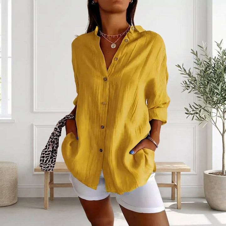 Lapel Long Sleeve Shirt Women's Single-breasted Pleated Shirt Tops Clothing