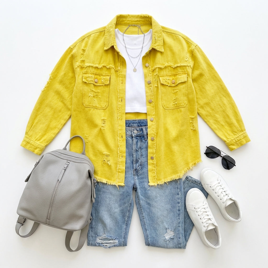 Women's Oversized Ripped Shacket – Casual Distressed Shirt Jacket for Fall & Spring