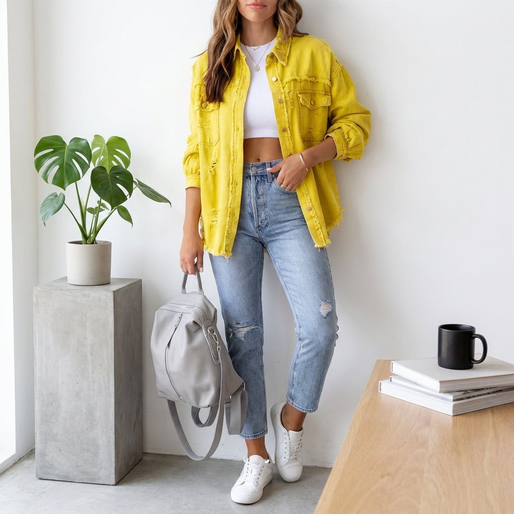 Women's Oversized Ripped Shacket – Casual Distressed Shirt Jacket for Fall & Spring
