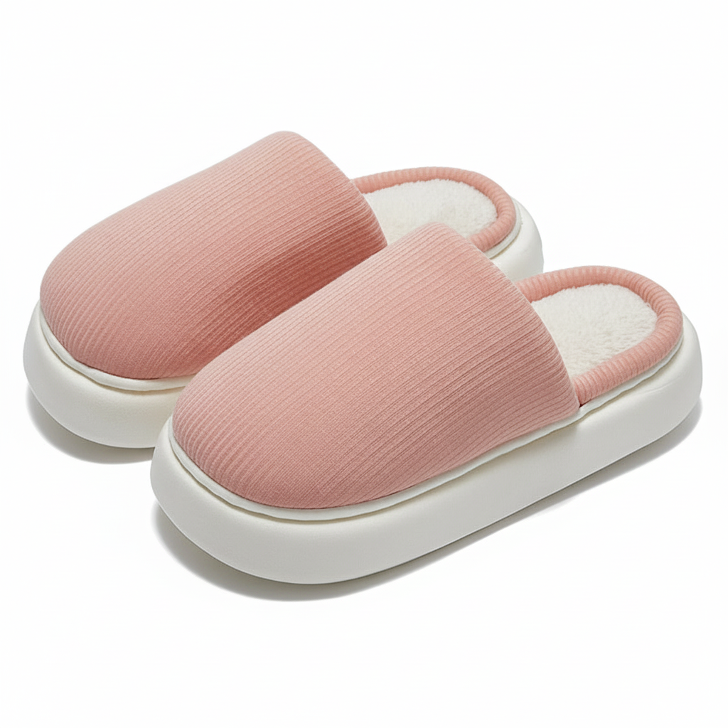 New Simple Pure Color Comfort Knitted Fabric Couple Latex Home Cotton Slippers