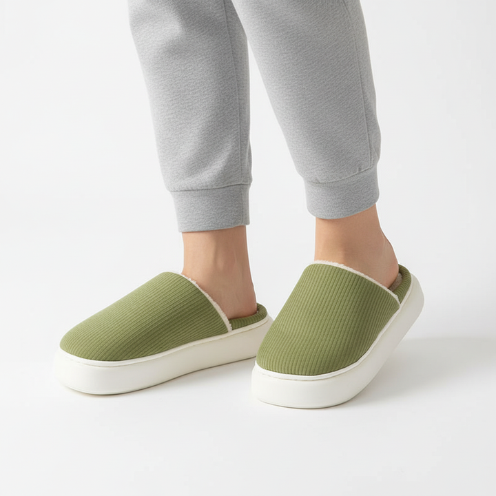 New Simple Pure Color Comfort Knitted Fabric Couple Latex Home Cotton Slippers