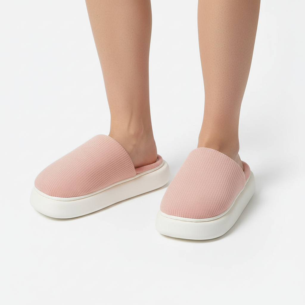 New Simple Pure Color Comfort Knitted Fabric Couple Latex Home Cotton Slippers