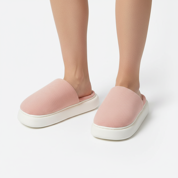 New Simple Pure Color Comfort Knitted Fabric Couple Latex Home Cotton Slippers