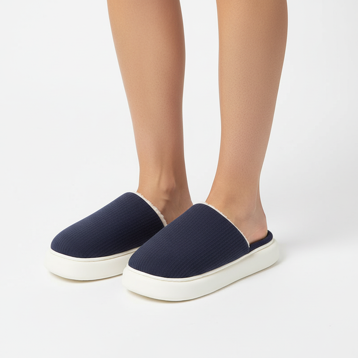 New Simple Pure Color Comfort Knitted Fabric Couple Latex Home Cotton Slippers