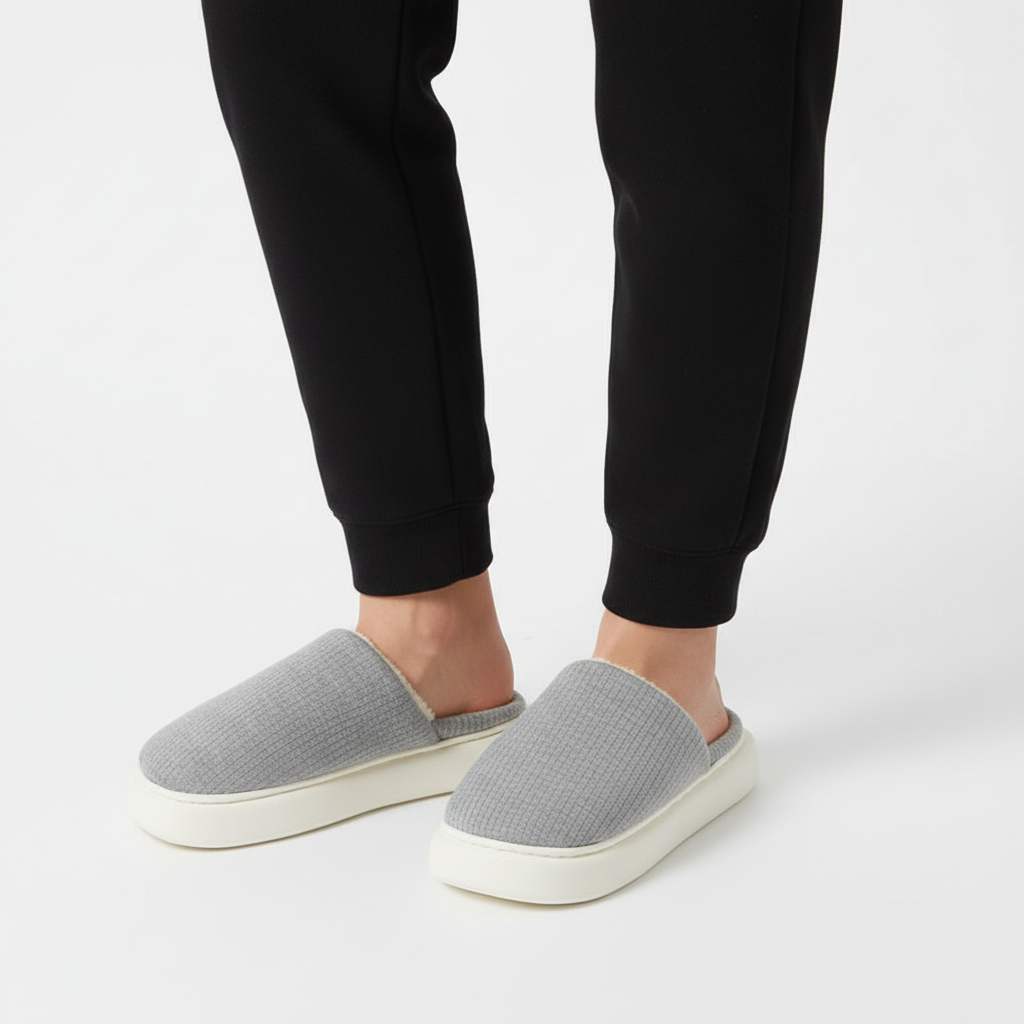 New Simple Pure Color Comfort Knitted Fabric Couple Latex Home Cotton Slippers