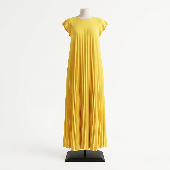 Short Sleeve Pleated Long Dress Summer Round Neck Dress Women's Clothing