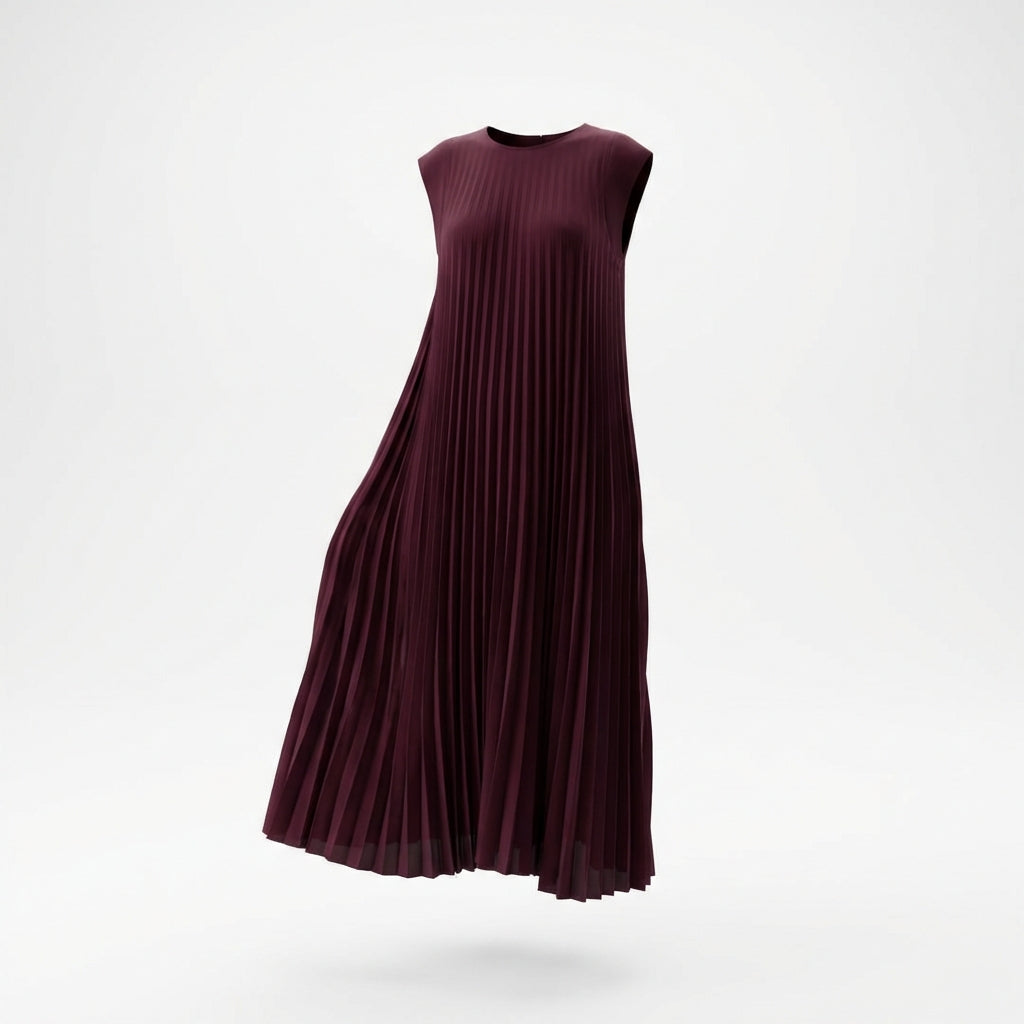 Short Sleeve Pleated Long Dress Summer Round Neck Dress Women's Clothing