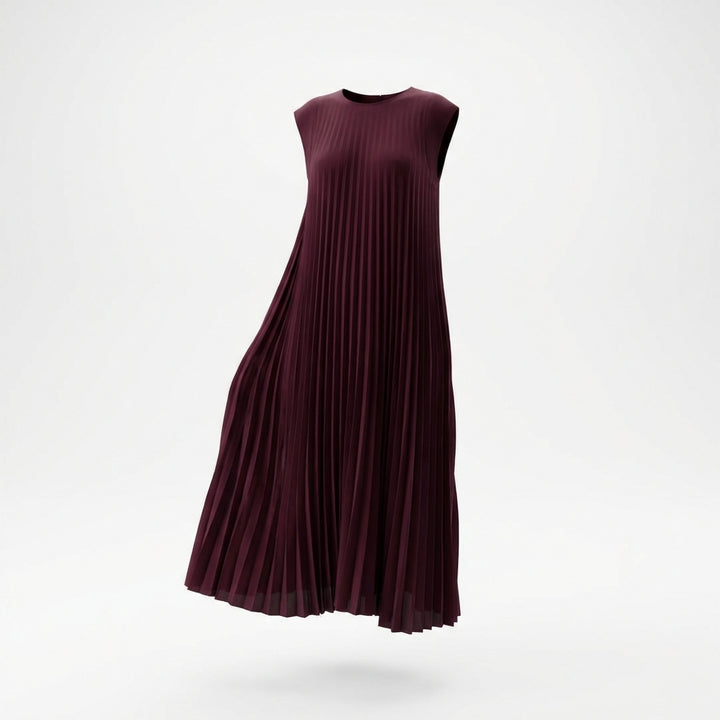 Short Sleeve Pleated Long Dress Summer Round Neck Dress Women's Clothing