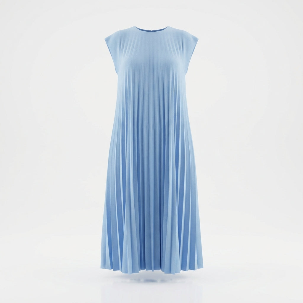 Short Sleeve Pleated Long Dress Summer Round Neck Dress Women's Clothing