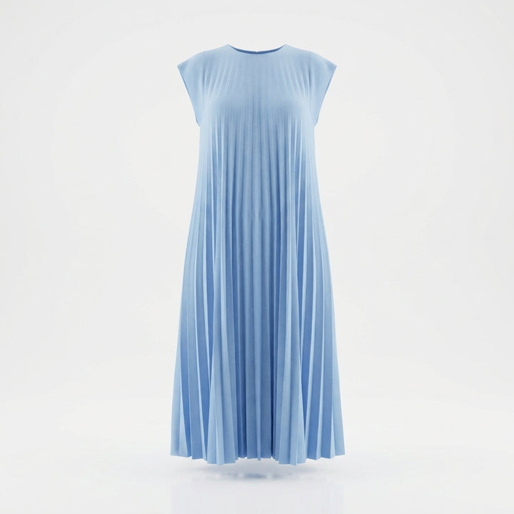 Short Sleeve Pleated Long Dress Summer Round Neck Dress Women's Clothing