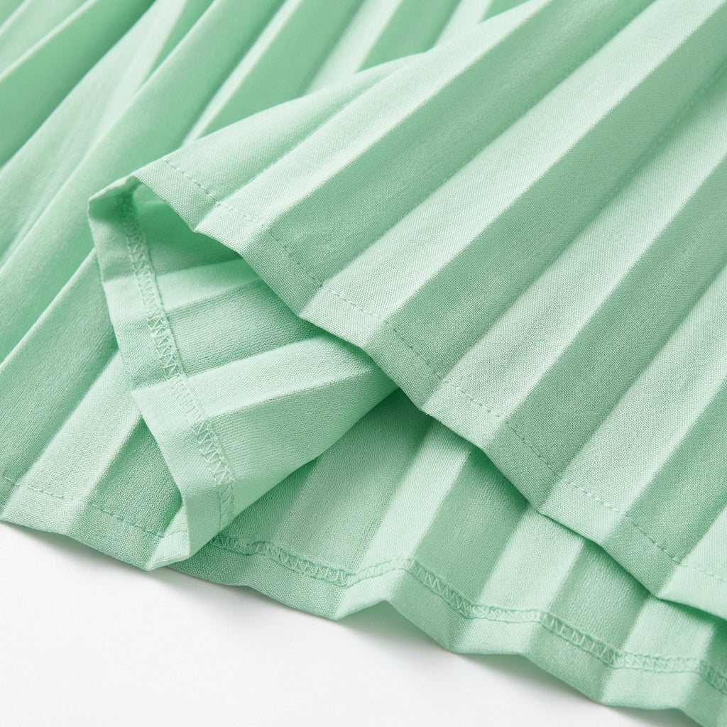 Short Sleeve Pleated Long Dress Summer Round Neck Dress Women's Clothing