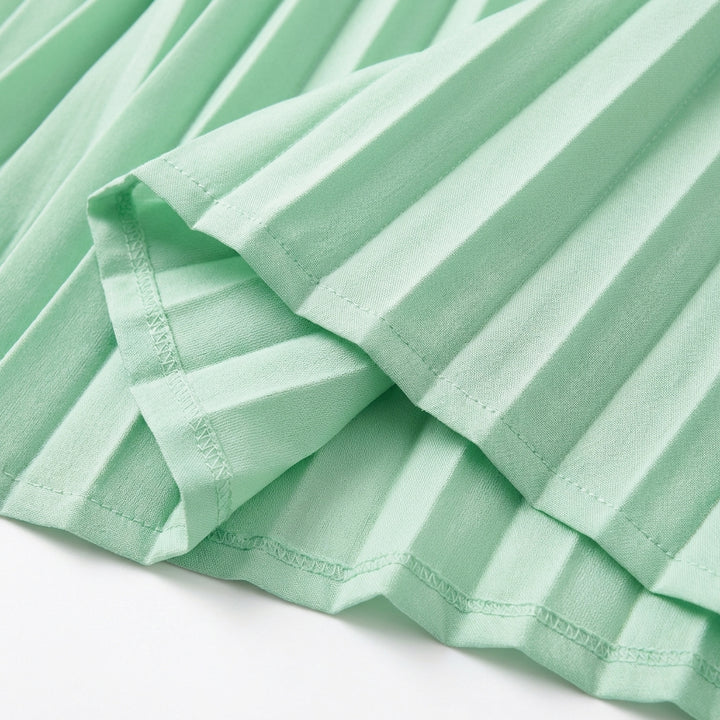 Short Sleeve Pleated Long Dress Summer Round Neck Dress Women's Clothing