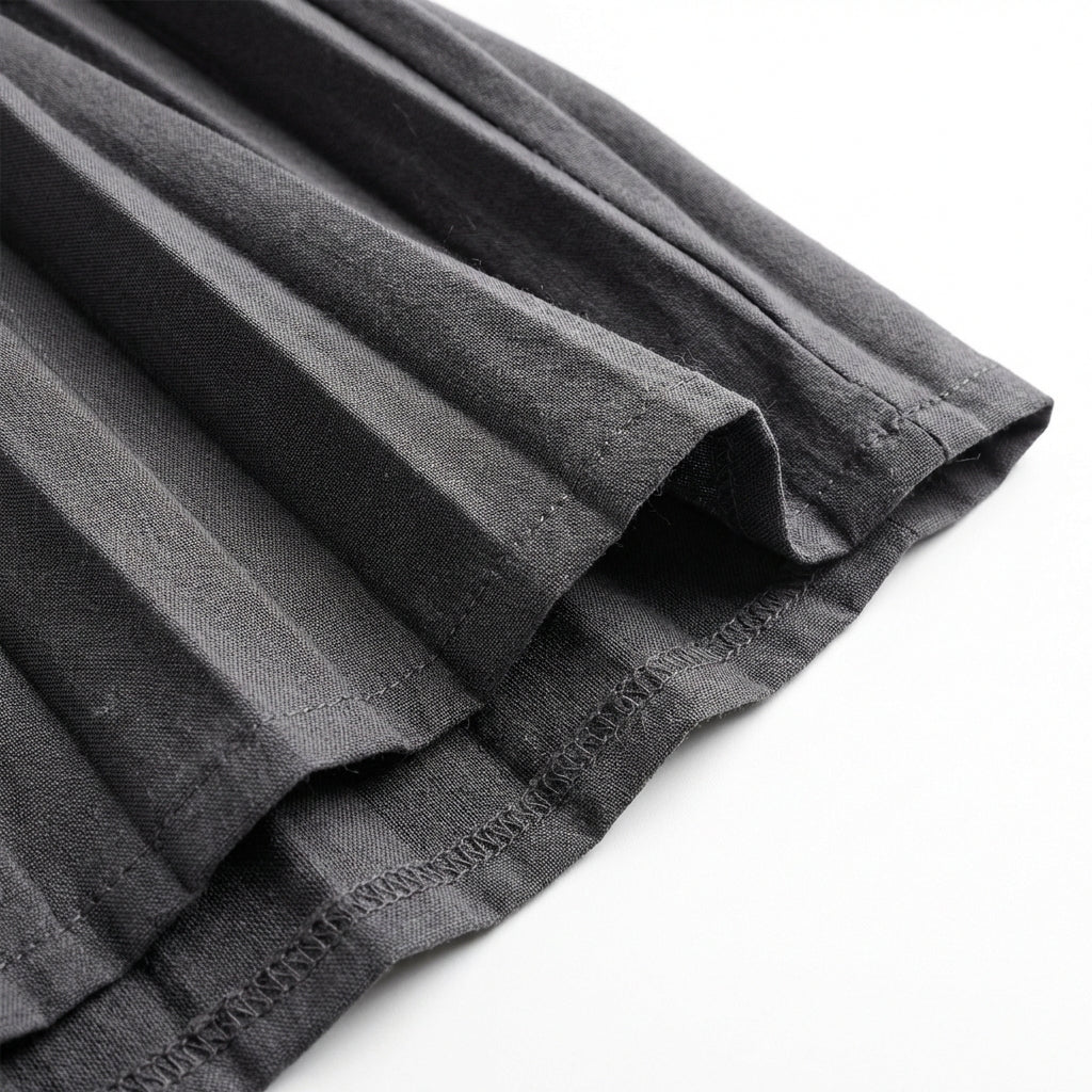 Short Sleeve Pleated Long Dress Summer Round Neck Dress Women's Clothing