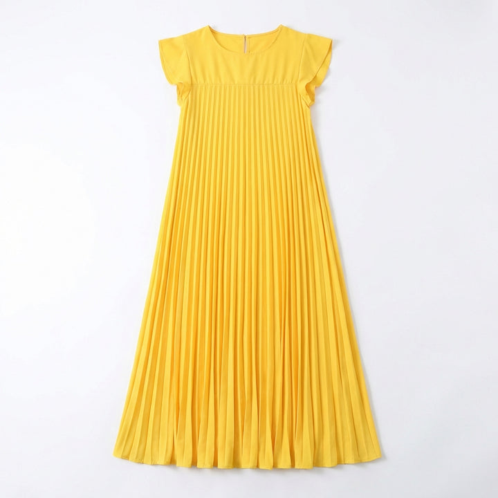 Short Sleeve Pleated Long Dress Summer Round Neck Dress Women's Clothing