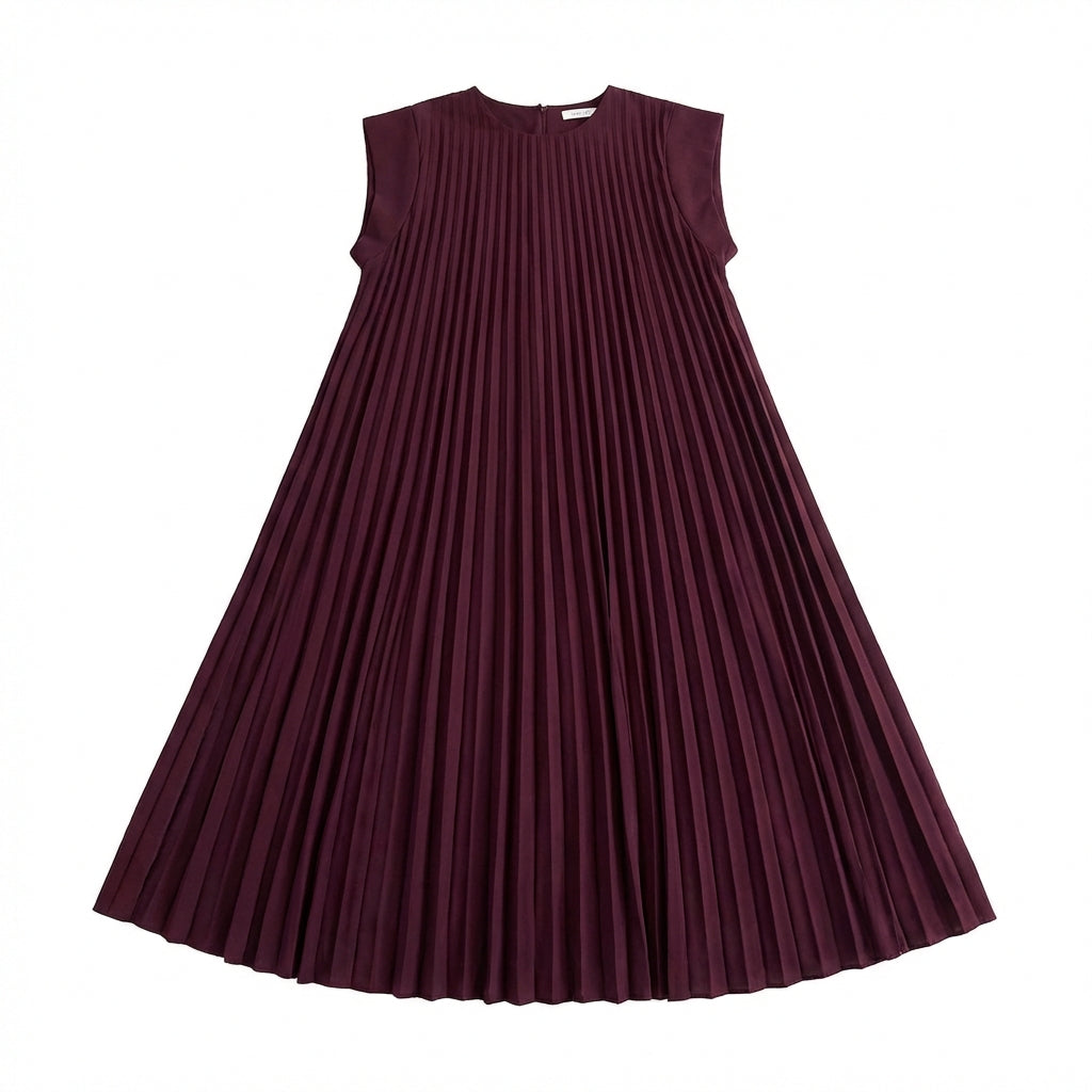 Short Sleeve Pleated Long Dress Summer Round Neck Dress Women's Clothing