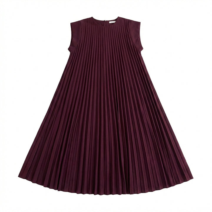 Short Sleeve Pleated Long Dress Summer Round Neck Dress Women's Clothing