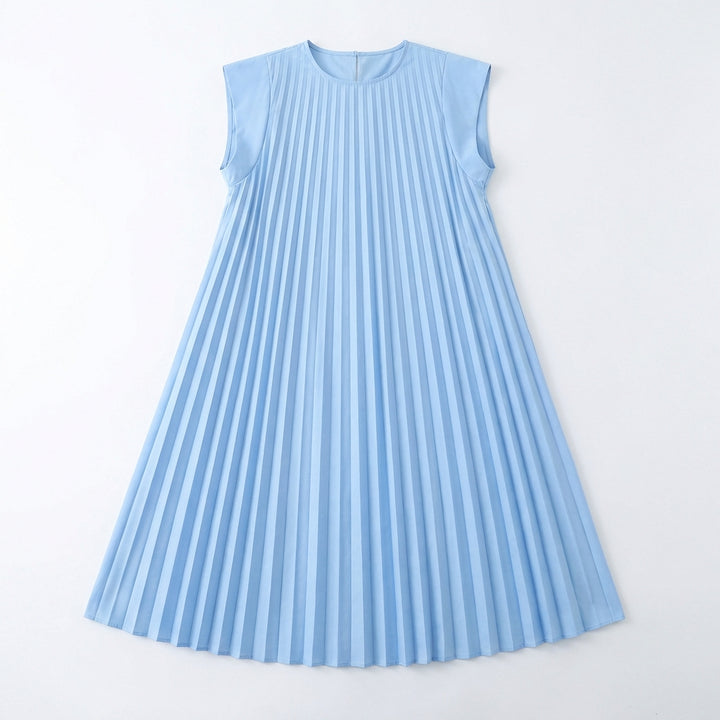 Short Sleeve Pleated Long Dress Summer Round Neck Dress Women's Clothing