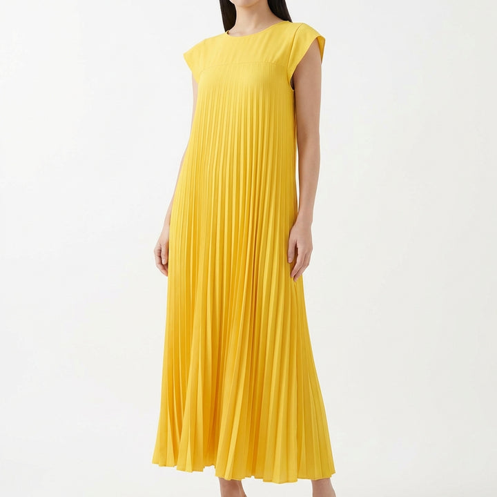 Short Sleeve Pleated Long Dress Summer Round Neck Dress Women's Clothing