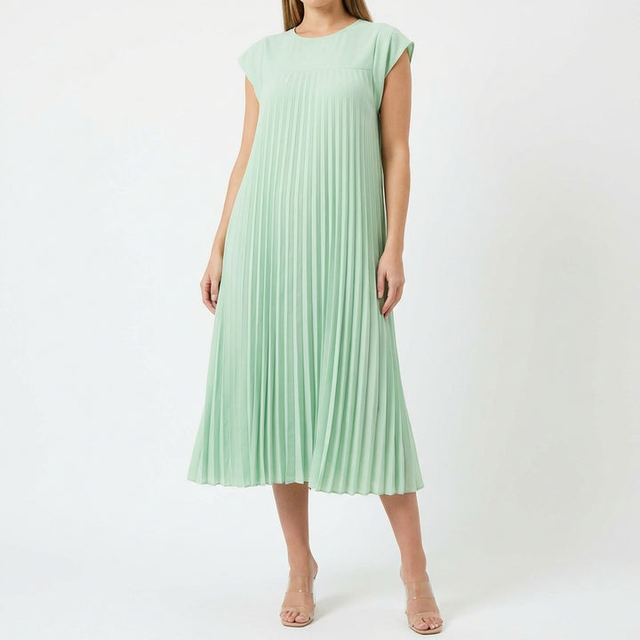 Short Sleeve Pleated Long Dress Summer Round Neck Dress Women's Clothing