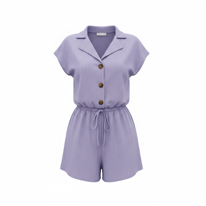 Women's 2-Piece Textured Lounge Set – Short Sleeve Button-Down Shirt & Matching Shorts