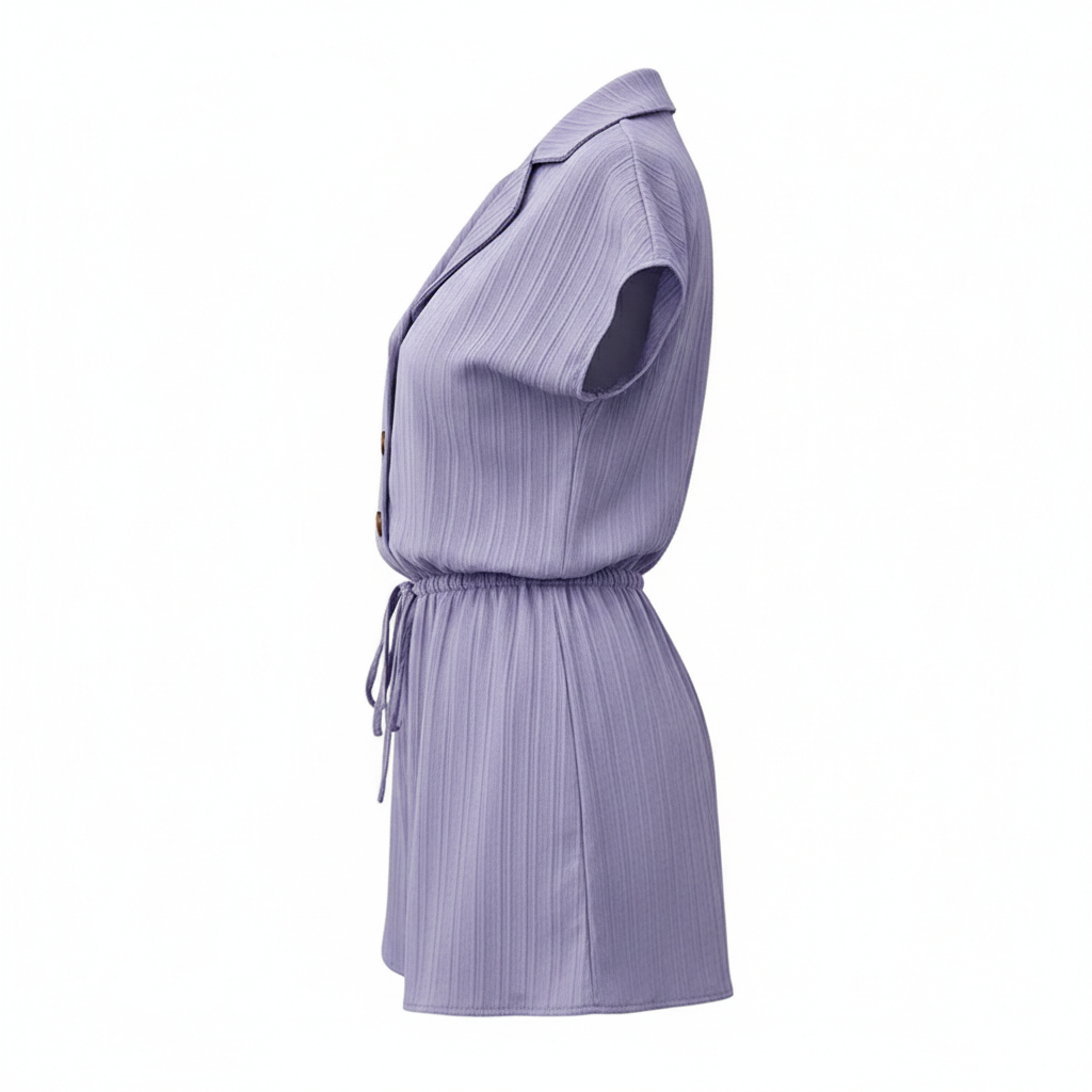 Women's 2-Piece Textured Lounge Set – Short Sleeve Button-Down Shirt & Matching Shorts