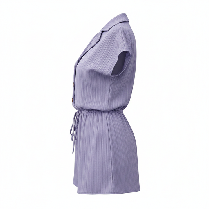 Women's 2-Piece Textured Lounge Set – Short Sleeve Button-Down Shirt & Matching Shorts