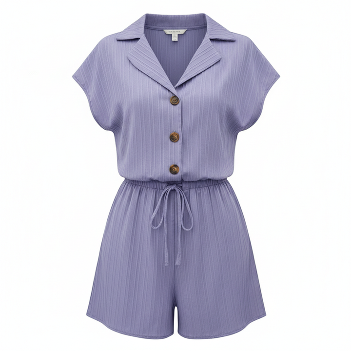 Women's 2-Piece Textured Lounge Set – Short Sleeve Button-Down Shirt & Matching Shorts
