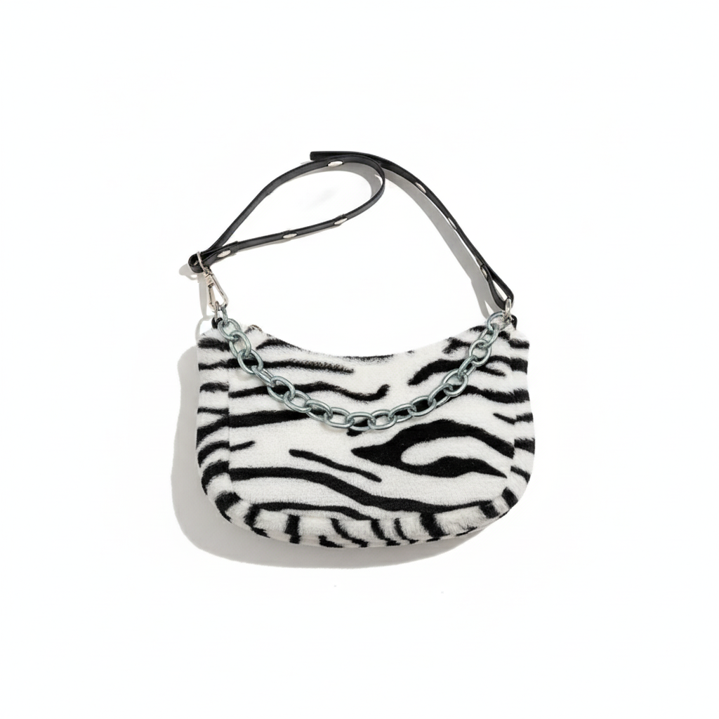 Leopard Print Velvet Baguette Shoulder Bag – Women’s Fashion Chain Crossbody Handbag