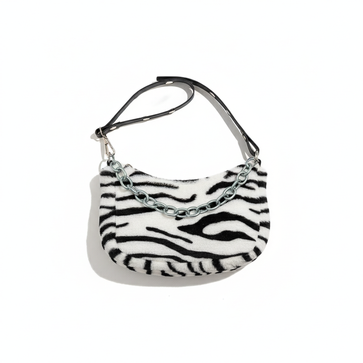 Leopard Print Velvet Baguette Shoulder Bag – Women’s Fashion Chain Crossbody Handbag