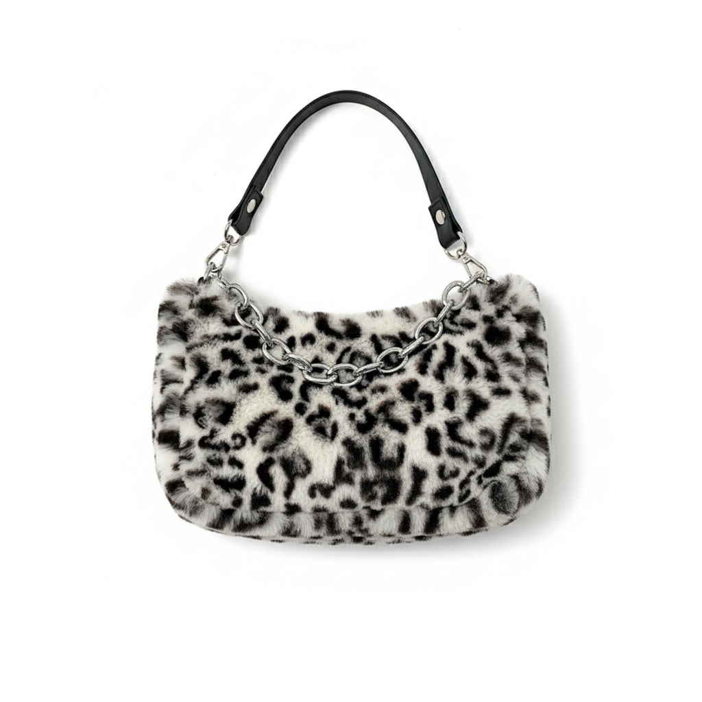 Leopard Print Velvet Baguette Shoulder Bag – Women’s Fashion Chain Crossbody Handbag