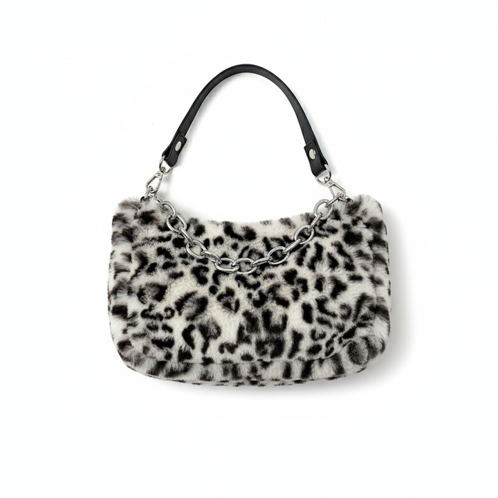 Leopard Print Velvet Baguette Shoulder Bag – Women’s Fashion Chain Crossbody Handbag