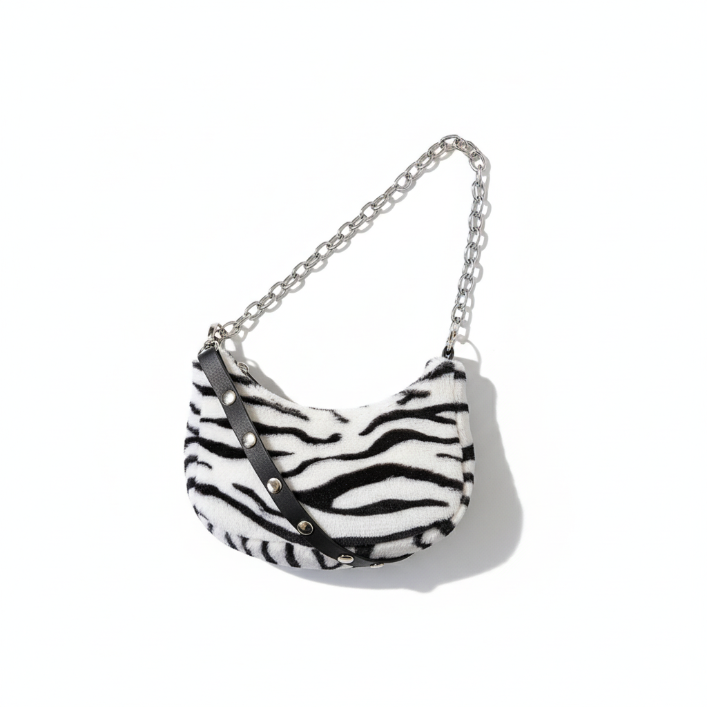 Leopard Print Velvet Baguette Shoulder Bag – Women’s Fashion Chain Crossbody Handbag