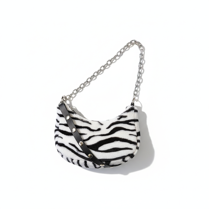 Leopard Print Velvet Baguette Shoulder Bag – Women’s Fashion Chain Crossbody Handbag