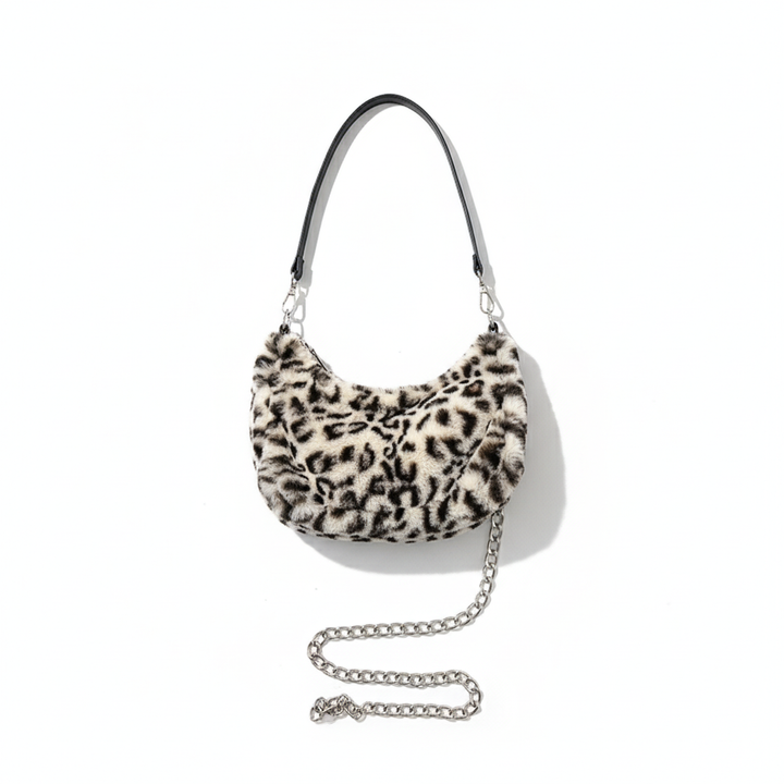 Leopard Print Velvet Baguette Shoulder Bag – Women’s Fashion Chain Crossbody Handbag