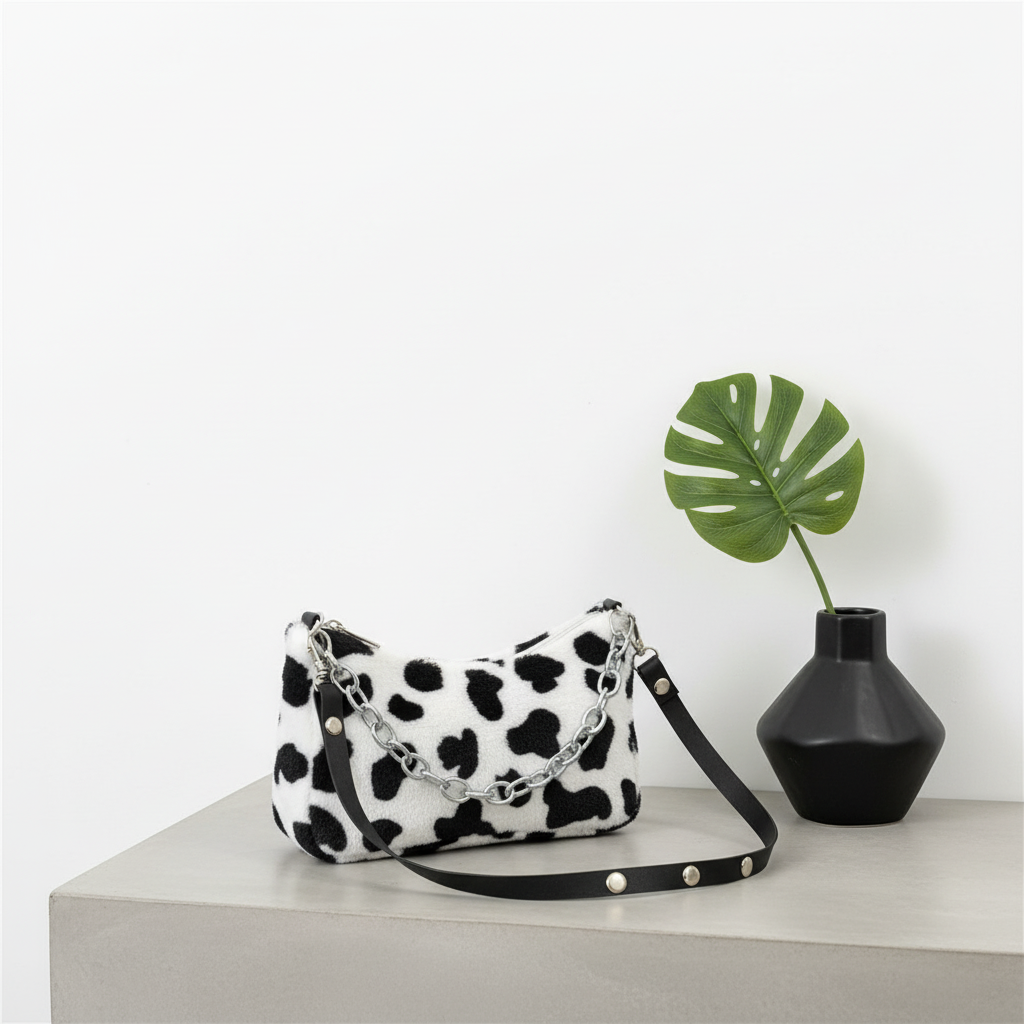 Leopard Print Velvet Baguette Shoulder Bag – Women’s Fashion Chain Crossbody Handbag