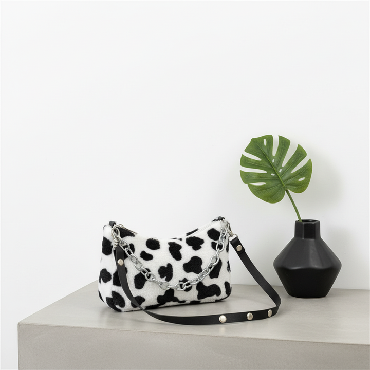 Leopard Print Velvet Baguette Shoulder Bag – Women’s Fashion Chain Crossbody Handbag