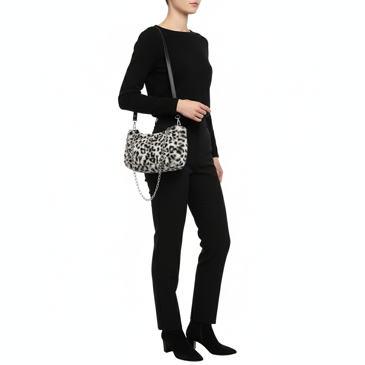 Leopard Print Velvet Baguette Shoulder Bag – Women’s Fashion Chain Crossbody Handbag