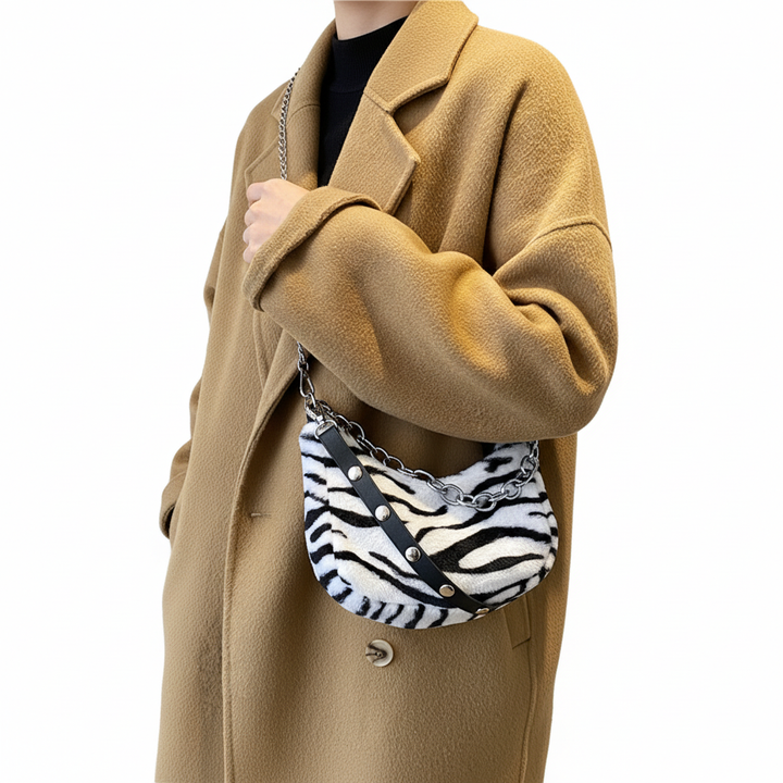 Leopard Print Velvet Baguette Shoulder Bag – Women’s Fashion Chain Crossbody Handbag