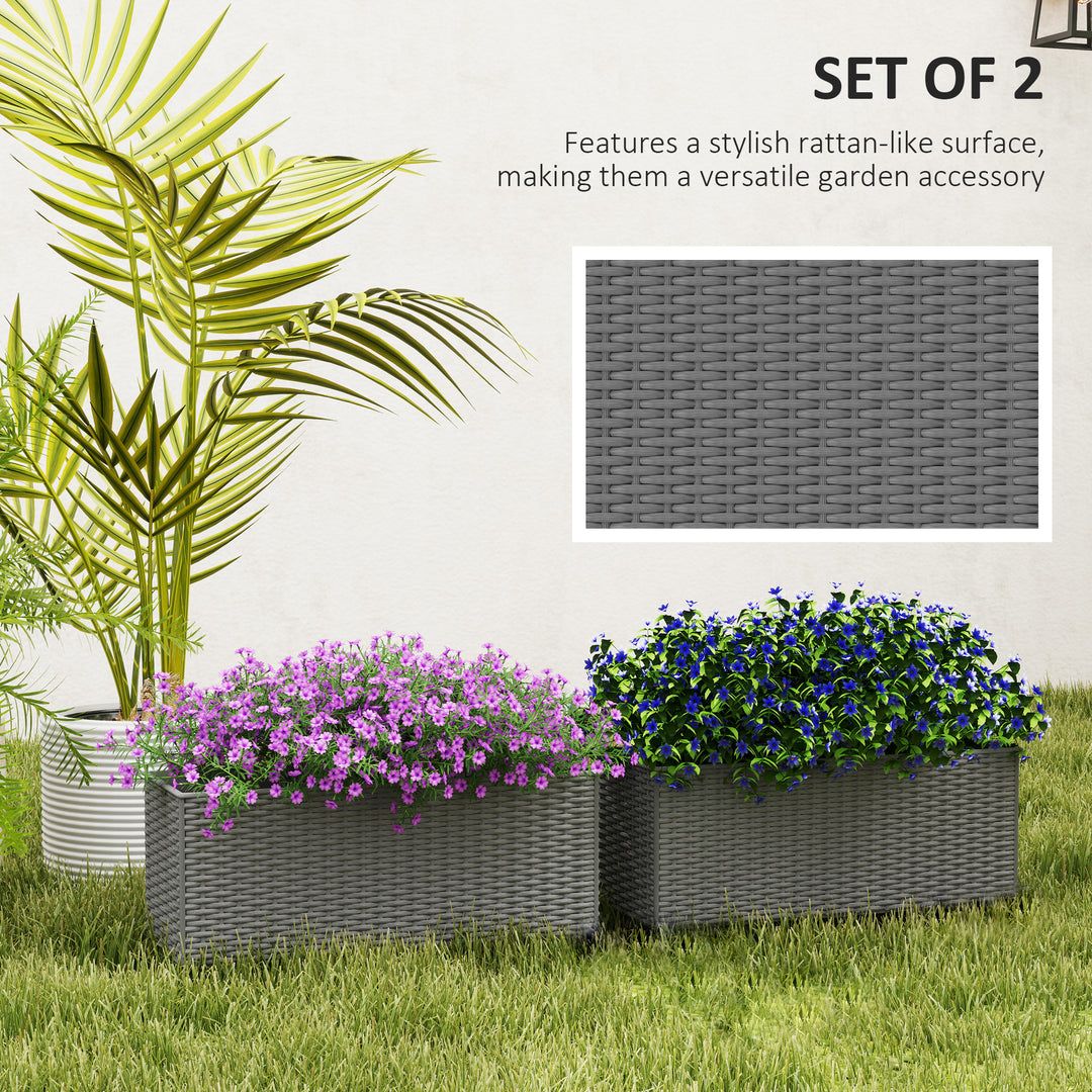 2-Pack 20in Railing Flower Pots — Hanging Hook Planters with Drainage Holes, Rattan Look for Fence & Balcony (Gray)