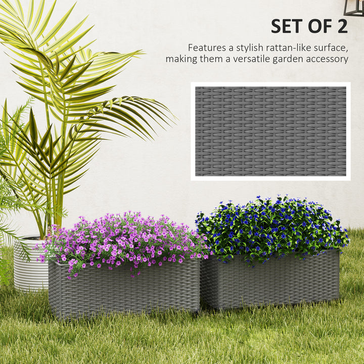 2-Pack 20in Railing Flower Pots — Hanging Hook Planters with Drainage Holes, Rattan Look for Fence & Balcony (Gray)